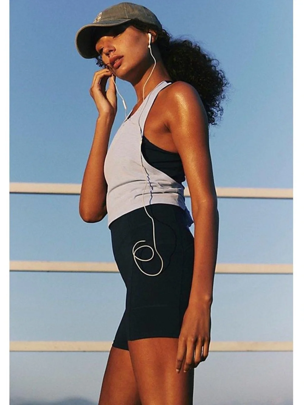 NWOT Free People Navy Blue Athletic Romper with Light Blue Tie
